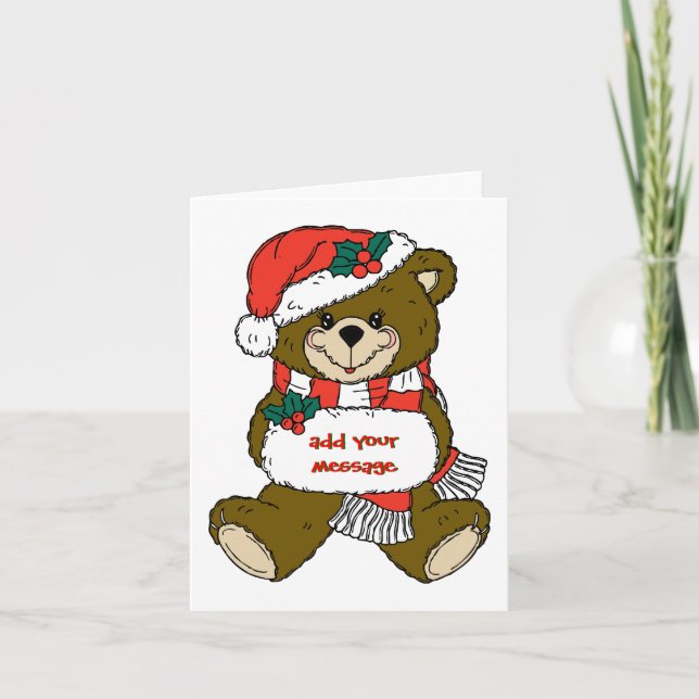 Santa Bear with Hat and Muff Holiday Card (Front)