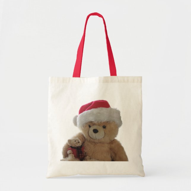Santa bear with little bear budget tote bag (Front)