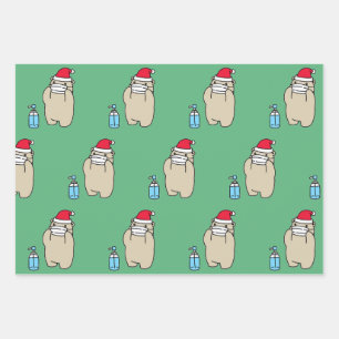 SANTA BEAR WITH MASK AND SANITIZER Wrapping Paper