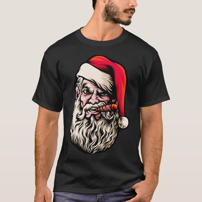 Santa Beard Cigars Funny Smoke Break Christmas T-Shirt (Front)