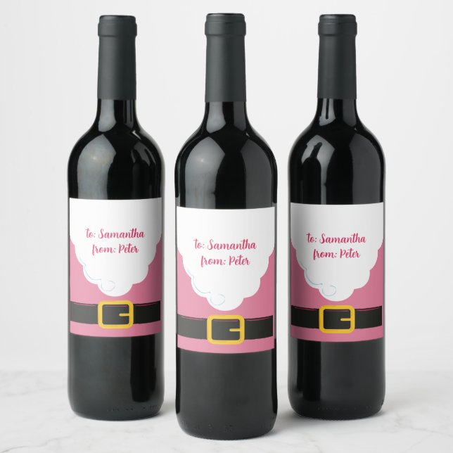 Santa Beard Hope You've Been Good Peppermint Pink Wine Label (Bottles)