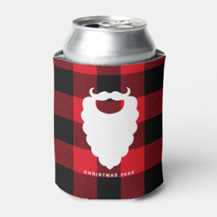Santa Beard Red Plaid Personalized Holiday Can Cooler