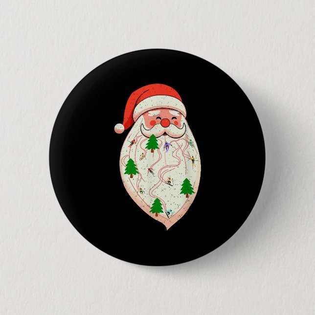 Santa Beard Skiing Christmas Ski Xmas Holiday Skii Button (Front)
