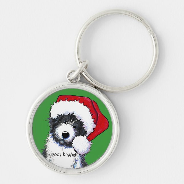 Santa Bearded Collie Gifts Keychain (Front)