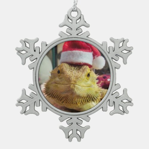 Santa Beardie Snowflake Pewter Christmas Ornament