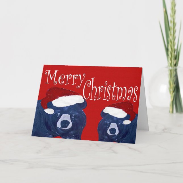 Santa bears Christmas Holiday greeting cards. (Front)