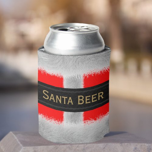 Santa Beer Christmas in July Red and White Can Cooler