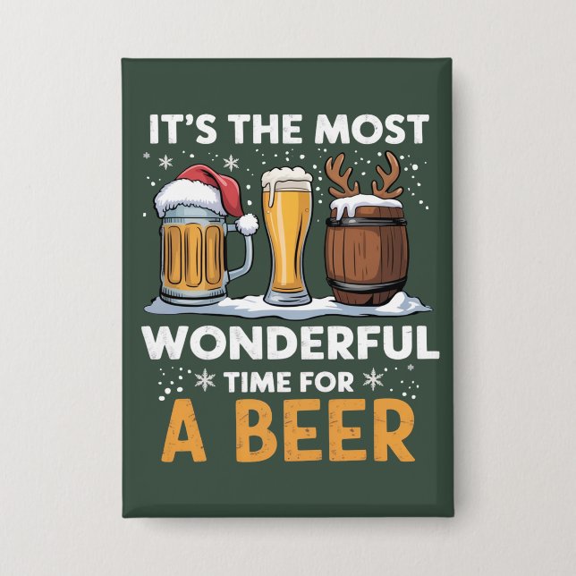 Santa Beer Christmas Party Drinking Family Gifts Button (Front)