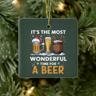 Santa Beer Christmas Party Drinking Family Gifts Ceramic Ornament