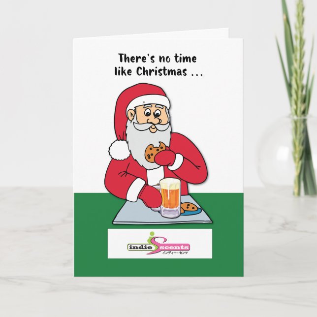 Santa / Beer & Cookies/Customizable Logo Christmas Holiday Card (Front)