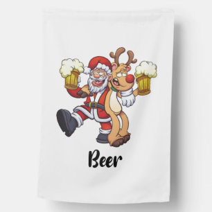 Santa Beer Reindeer Christmas House Flag