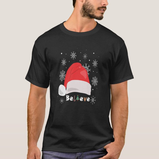 Santa Believe Christmas Pajamas For Boys Girls And T-Shirt (Front)