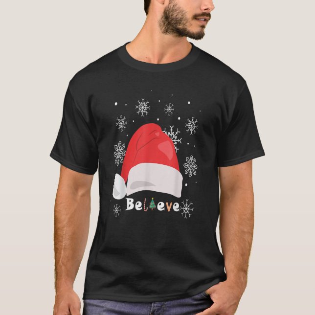 Santa Believe Christmas Pajamas For Boys Girls And T-Shirt (Front)