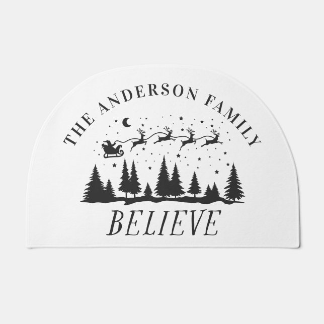 Santa believe Christmas traditional black  Doormat (Front)