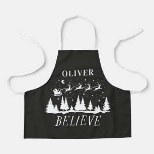 Santa believe Christmas traditional blue photo Apron