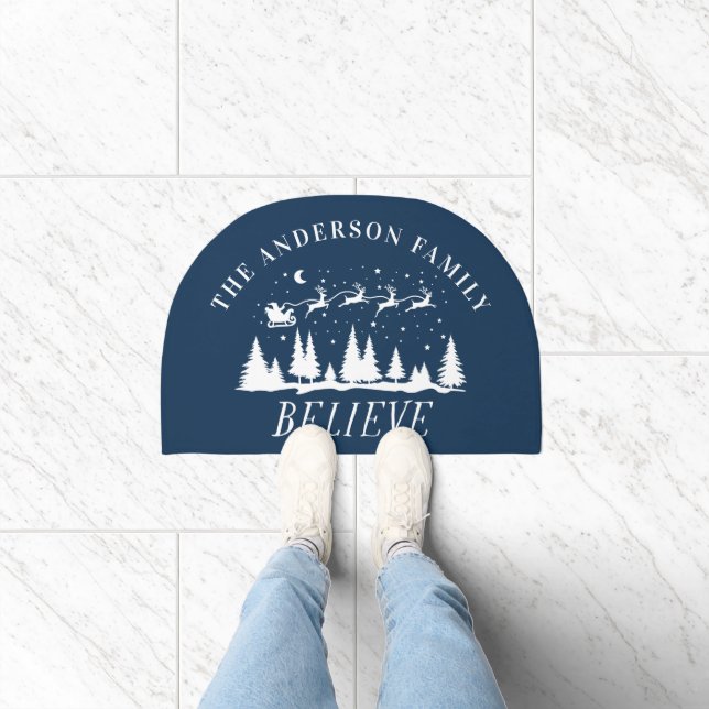Santa believe Christmas traditional navy blue Doormat (Indoor)