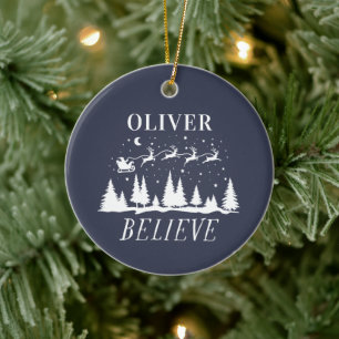 Santa believe Christmas traditional navy Ceramic Ornament