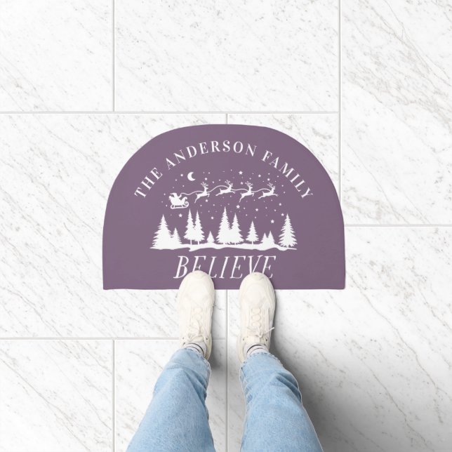 Santa believe Christmas traditional purple Doormat (Indoor)
