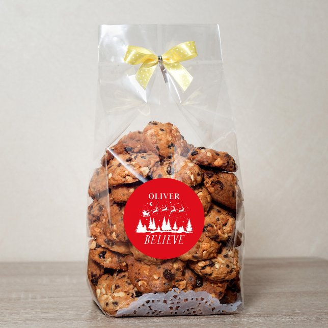 Santa believe Christmas traditional red family Classic Round Sticker (Creator Uploaded)