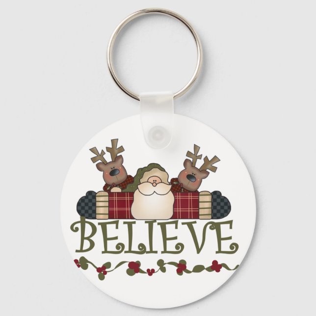 Santa Believe T-shirts and Gifts Keychain (Front)