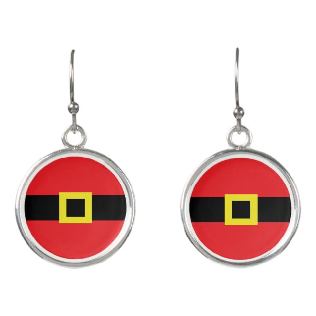 Santa Belly Belt Buckle Red Black Yellow Christmas Earrings (Front)