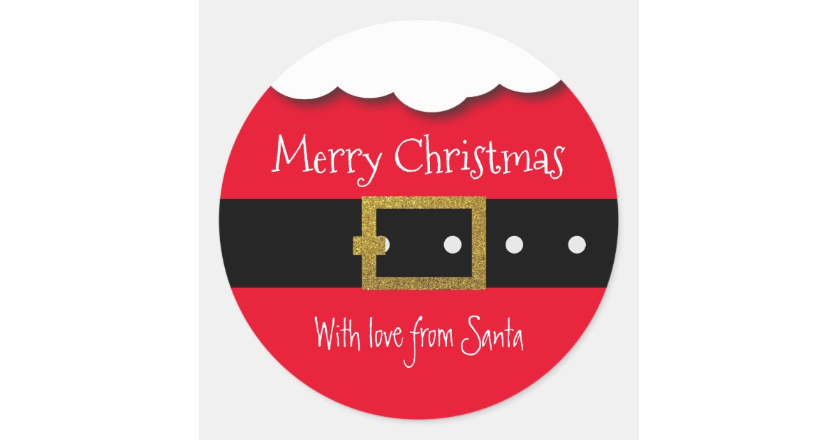 Santa Belt Merry Christmas Personalized Classic Round Sticker | Zazzle