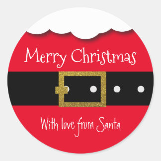 Santa Belt Merry Christmas Personalized Classic Round Sticker