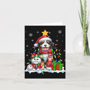 Santa Bernedoodle With Elf Cat Christmas Lights Ow Card
