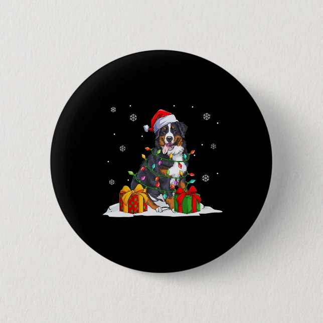 Santa bernese mountain christmas tree lights xmas  button (Front)