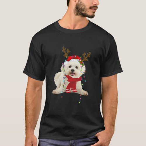 Santa Bichon Frise Dog Gorgeous Reindeer Light T_Shirt