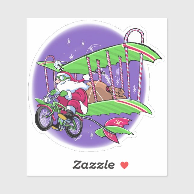 Santa bicycle biplane sticker (Sheet)