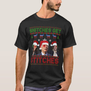 Santa Biden Funny Snitches Get Stitches Christmas T-Shirt