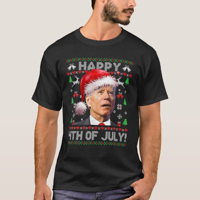 Santa Biden Happy 4Th Of July Ugly Christmas Sweat T-Shirt (Front)