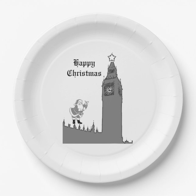 Santa Big Ben London Father Christmas Paper Plates (Front)