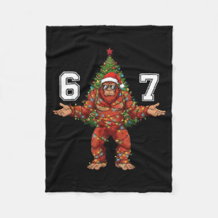 Santa Bigfoot 67 Christmas Tree Xmas Lights Funny Fleece Blanket