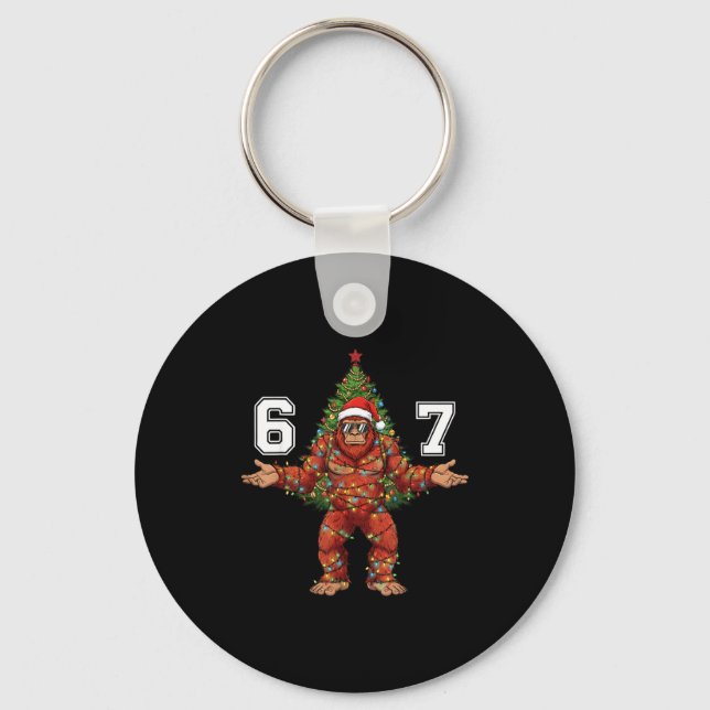 Santa Bigfoot 67 Christmas Tree Xmas Lights Funny  Keychain (Front)