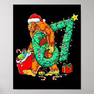 Santa Bigfoot 67 Christmas Tree Xmas Lights Funny Poster
