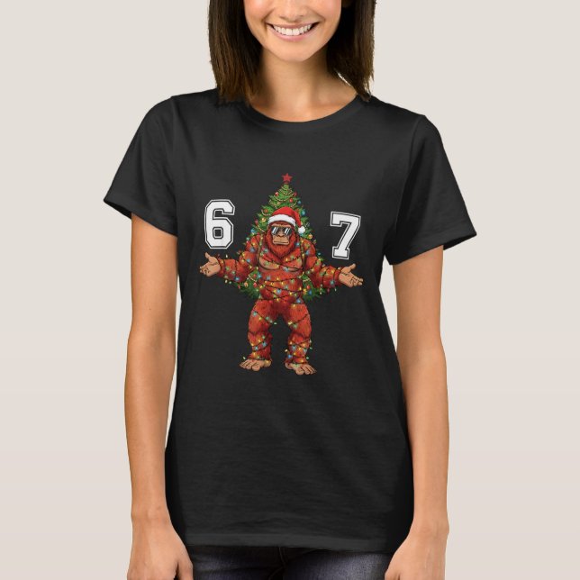 Santa Bigfoot 67 Christmas Tree Xmas Lights Funny  T-Shirt (Front)