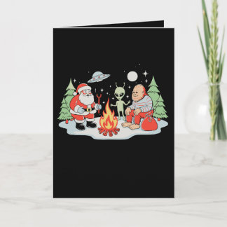 Santa Bigfoot Alien Campfire Christmas Holiday Card