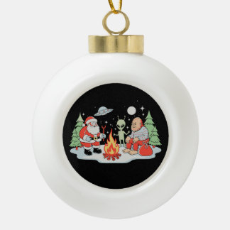 Santa Bigfoot Alien Campfire Christmas Holiday Ceramic Ball Christmas Ornament