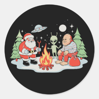 Santa Bigfoot Alien Campfire Christmas Holiday Classic Round Sticker