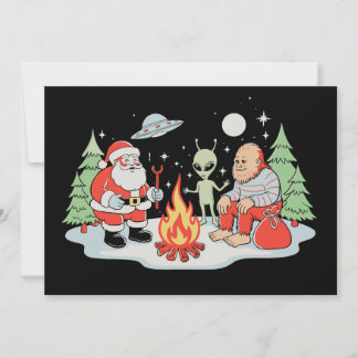 Santa Bigfoot Alien Campfire Christmas Holiday Invitation
