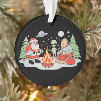 Santa Bigfoot Alien Campfire Christmas Holiday Ornament