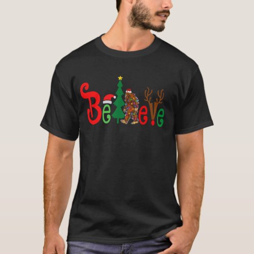 Santa Bigfoot believe Merry Christmas monkey T_Shirt