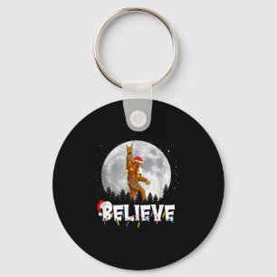 Santa Bigfoot Christmas Light Funny Believe Keychain