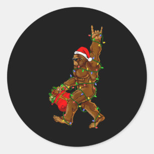 Santa Bigfoot Christmas Lights Funny Sasquatch Bel Classic Round Sticker