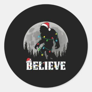 Santa Bigfoot Christmas Lights Funny Sasquatch Bel Classic Round Sticker