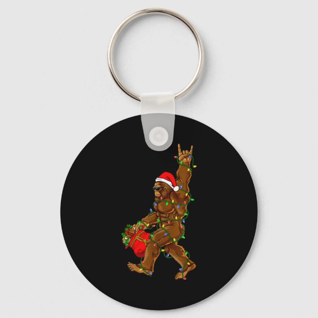 Santa Bigfoot Christmas Lights Funny Sasquatch Bel Keychain (Front)