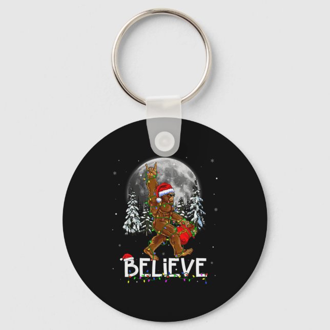 Santa Bigfoot Christmas Lights Funny Sasquatch Bel Keychain (Front)