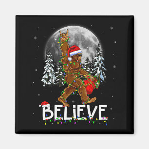 Santa Bigfoot Christmas Lights Funny Sasquatch Bel Magnet